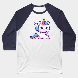 Cute Unicorn With Love Sign Hand Cartoon Baseball T-Shirt